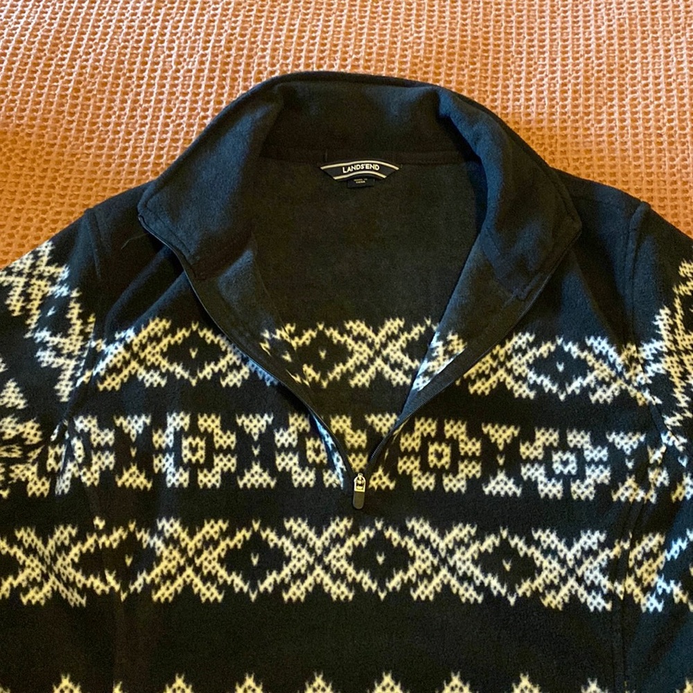 Lands' End Black and White Ski Pullover Fleece